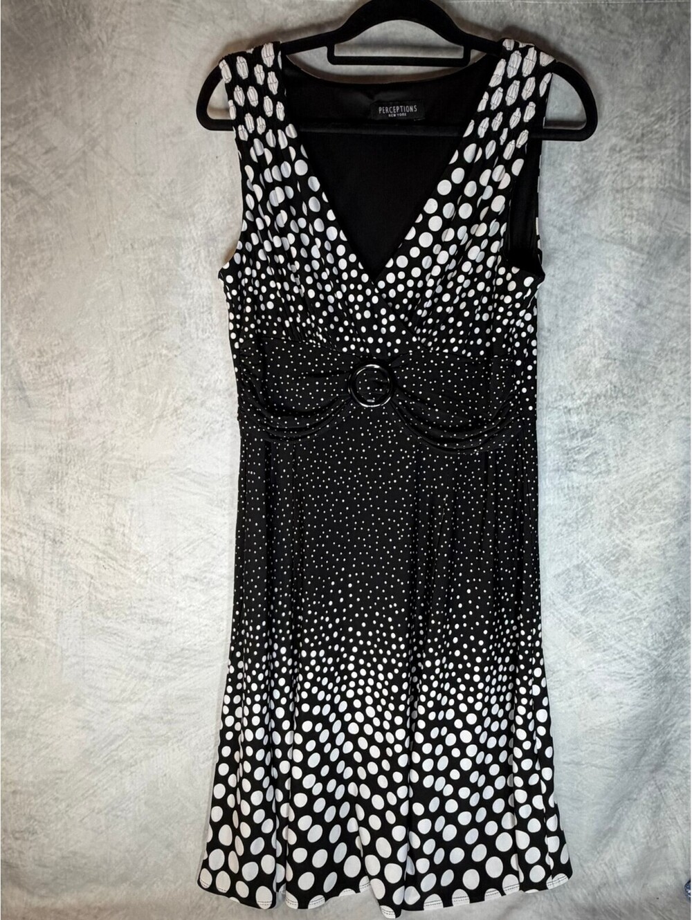 Perceptions New York Dress Size 16 Black White Polka Dot Sleeveless